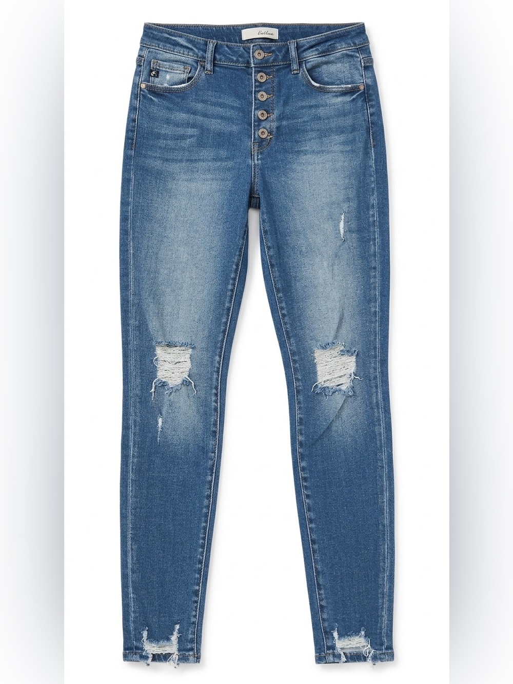KanCan Distressed Button-Fly Blue Skinny Jeans